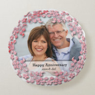Pink Wedding Anniversary with a photo Round Pillow