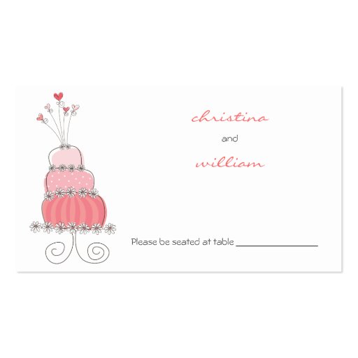 Pink Wedding Cake Place / Table / Escort Card / Business Card Templates (front side)