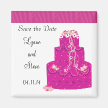 Pink Wedding Cake Save the Date Fridge Magnet