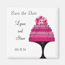 Pink Wedding Cake Save the Date Refrigerator Magnets