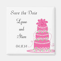 Pink Wedding Cake Save the Date Magnets