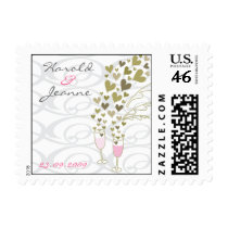 Pink Wedding Champagne Cheers Announcement / RSVP postage by fat_fa_tin Pink Wedding Champagne Cheers Announcement / RSVP postage
