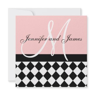 Pink Wedding Invitation Monogram Names Harlequin invitation