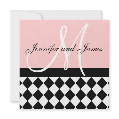 Pink Wedding Invitation Monogram Names Harlequin invitation