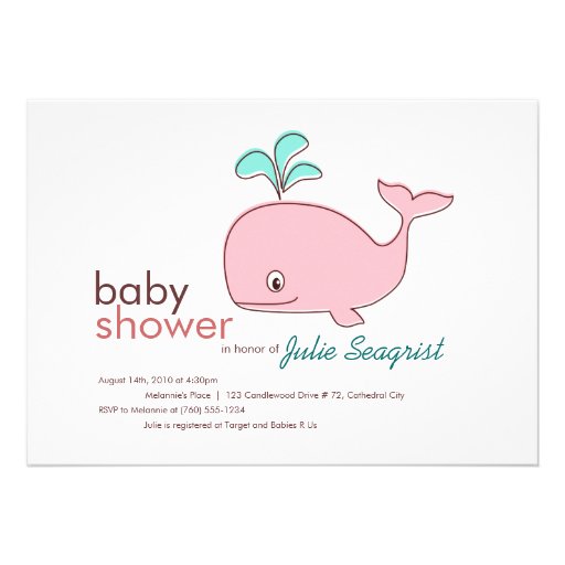 Pink Whale Baby Shower Invitations