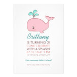 Pink Whale Birthday Party Custom Announcement