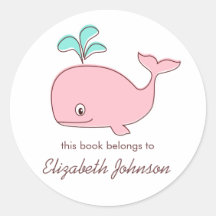 Pink Whale Bookplates Sticker
