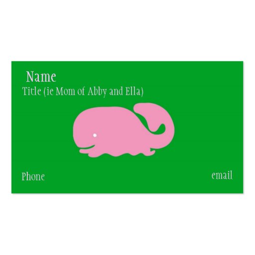 Pink Whale Mommy Card Business Card Templates