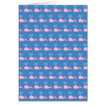 Pink Whale Pattern on Blue. Cards