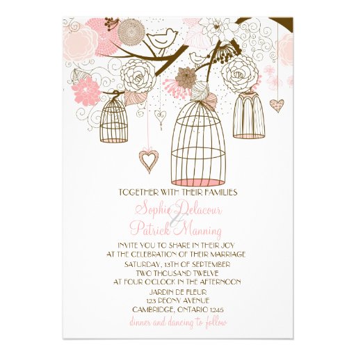 Pink Whimsical Birdcages Floral Wedding Invitation