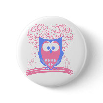 Pink Whimsical Cute Owl button pin buttons