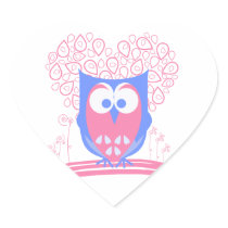 Pink Whimsical Cute Owl heart stickers stickers