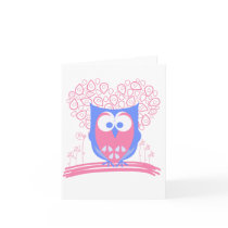 Pink Whimsical Cute Owl Note card cards