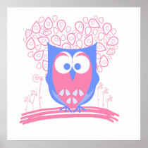 Pink Whimsical Cute Owl Poster print posters