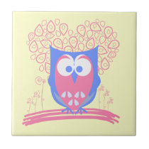 Pink Whimsical Cute Owl tile or trivet tiles