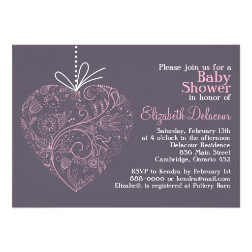 Pink Whimsical Floral Heart Baby Shower Invitation