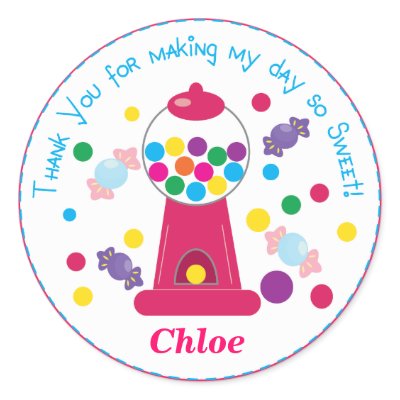 Pink Whimsical Gumball Party Sticker