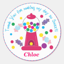 Pink Whimsical Gumball Party Sticker