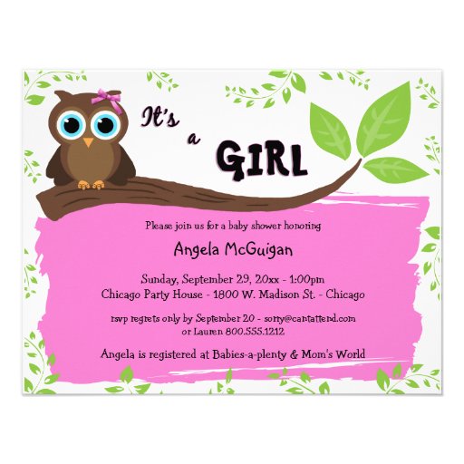 Pink Whimsical Owl Baby Shower Invite