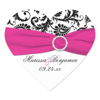 Pink, White, and Black Damask Heart Shape Sticker sticker