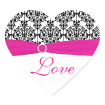 Pink, White, and Black Damask Love Sticker
