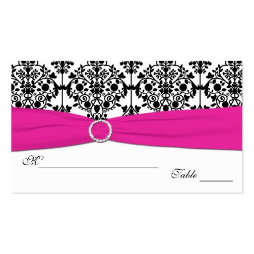 Pink, White and Black Damask Placecards Business Cards (back side)
