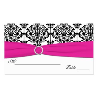 Pink, White and Black Damask Placecards Business Cards
