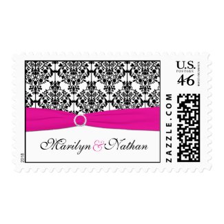 Pink, White, and Black Damask Postage stamp