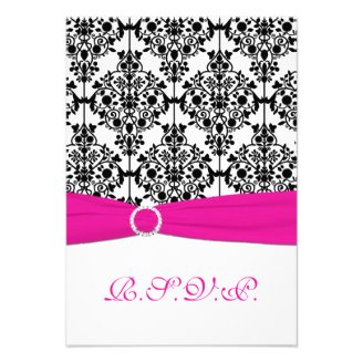 Pink, White and Black Damask Reply Card 2 Personalized Invitations