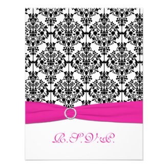 Pink, White and Black Damask RSVP Card Custom Announcements