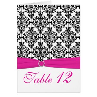 Pink, White and Black Damask Table Number Card