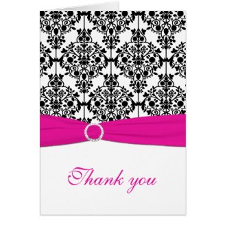 Pink, White and Black Damask Thank You Card
