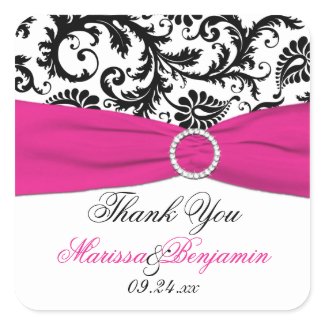 Pink, White, and Black Damask Thank You Sticker sticker