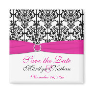 Pink, White, and Black Damask Wedding Favor Magnet magnet