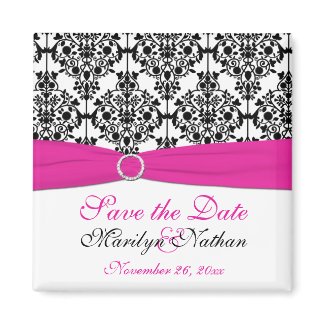 Pink, White, and Black Damask Wedding Favor Magnet magnet