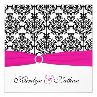 Pink, White, and Black Damask Wedding Invitation 2