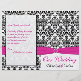 Pink, White, and Black Damask Wedding Program Flyers