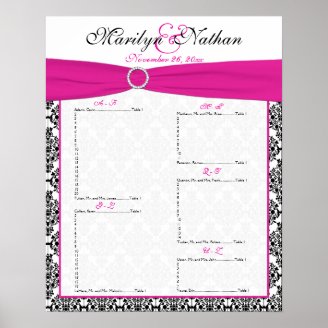 Pink, White, and Black Reception Seating Chart Poster