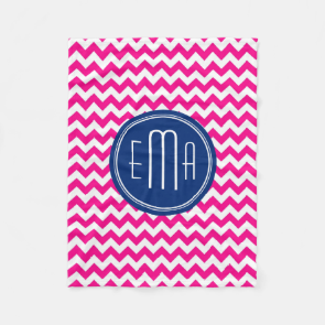 Pink White And Blue Monogram Chevron Pattern Fleece Blanket