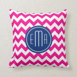 Pink White And Blue Monogram Chevron Pattern Throw Pillow