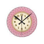 Pink, White and Gold Lacy Pattern Round Clock