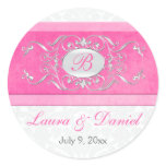Pink, White, and Gray 1.5" Round Wedding Sticker
