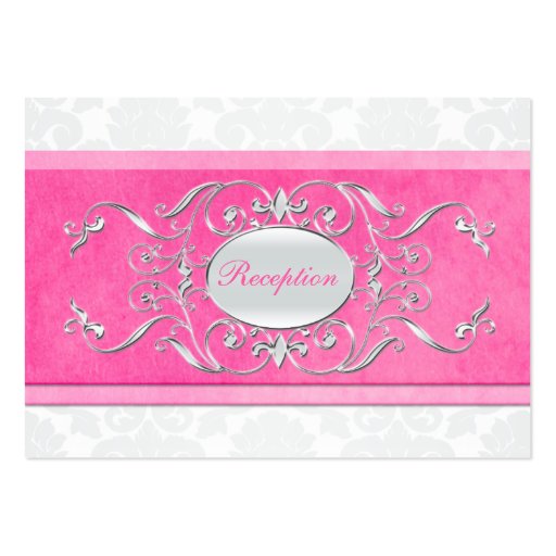 Pink, White, and Gray Damask Enclosure Card Business Card Templates (front side)