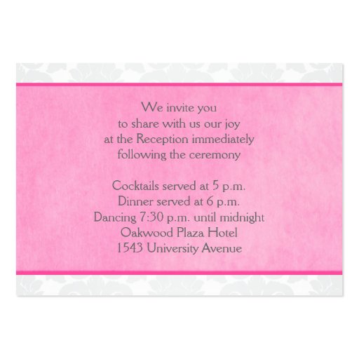 Pink, White, and Gray Damask Enclosure Card Business Card Templates (back side)