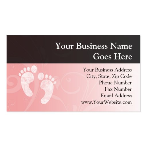 Pink/White Baby Footprints Business Card Template (front side)