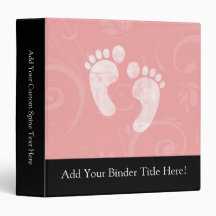 Pink/White Baby Footprints Vinyl Binders