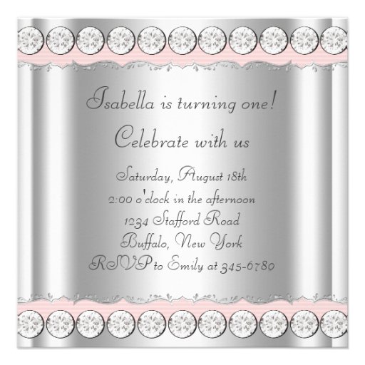 Pink White Baby Girl Photo First Birthday Party Invitations