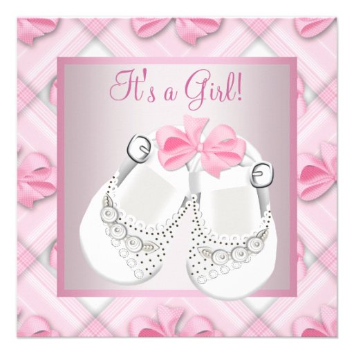 Pink White Baby Shoes Pink Baby Girl Shower Personalized Announcement