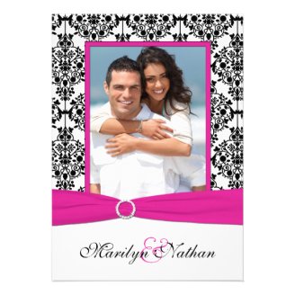 Pink, White, & Black Damask Photo Wedding Invite