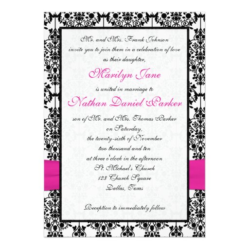 Pink, White, & Black Damask Photo Wedding Invite